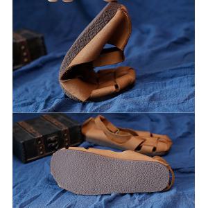 Soft Cowhide Leather Flat Sandals Comfy Ankle Strap Footwear