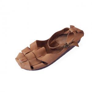Soft Cowhide Leather Flat Sandals Comfy Ankle Strap Footwear