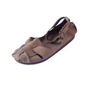 Soft Cowhide Leather Flat Sandals Comfy Ankle Strap Footwear