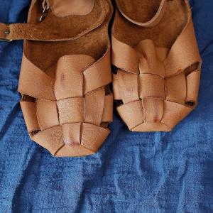 Soft Cowhide Leather Flat Sandals Comfy Ankle Strap Footwear