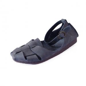 Soft Cowhide Leather Flat Sandals Comfy Ankle Strap Footwear