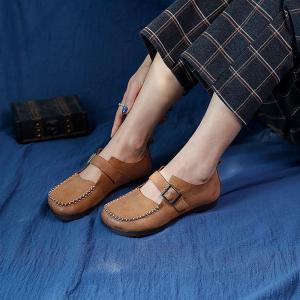 Buckle Straps Leather Lolita Flats Vintage Low Top Sandals