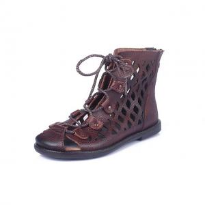 Street Style Lace Up Flat Boots Hollow Out Designer Leather Martin Boots