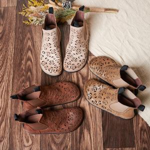 Original Design Boho Chelsea Booties Hollow Out Leather Short Boots