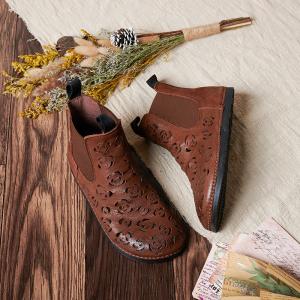 Original Design Boho Chelsea Booties Hollow Out Leather Short Boots