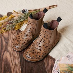 Original Design Boho Chelsea Booties Hollow Out Leather Short Boots