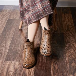 Original Design Boho Chelsea Booties Hollow Out Leather Short Boots