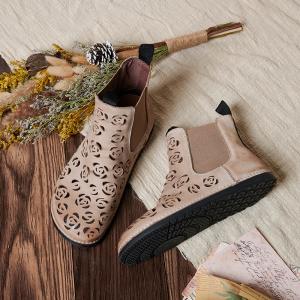 Original Design Boho Chelsea Booties Hollow Out Leather Short Boots