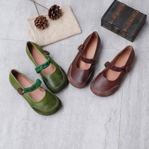 Button Decoration Leather Mom Shoes Comfy Casual Strap Footwear