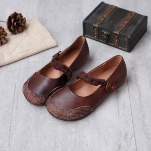 Button Decoration Leather Mom Shoes Comfy Casual Strap Footwear
