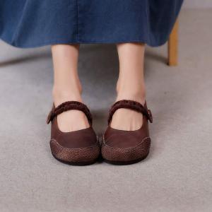 Button Decoration Leather Mom Shoes Comfy Casual Strap Footwear