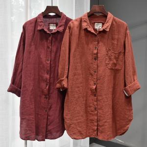 BF Style Linen Blouse Chest Pockets Oversized Shirt