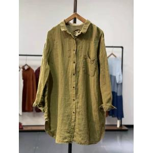 BF Style Linen Blouse Chest Pockets Oversized Shirt