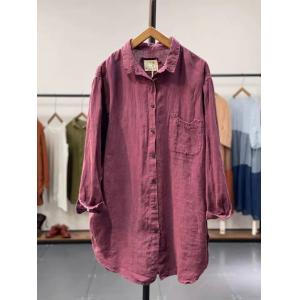BF Style Linen Blouse Chest Pockets Oversized Shirt