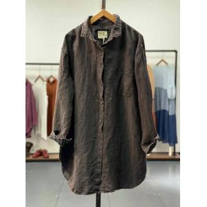 BF Style Linen Blouse Chest Pockets Oversized Shirt