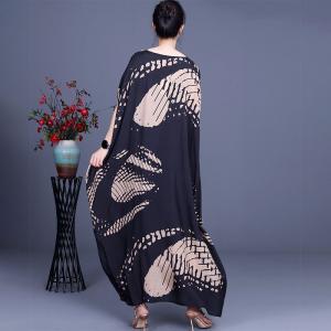 Plus Size Black Dolman Sleeve Dress Silk Patterned Cocoon Dress