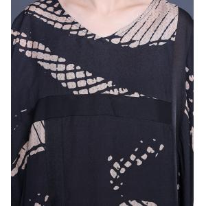 Plus Size Black Dolman Sleeve Dress Silk Patterned Cocoon Dress