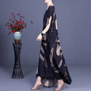 Plus Size Black Dolman Sleeve Dress Silk Patterned Cocoon Dress