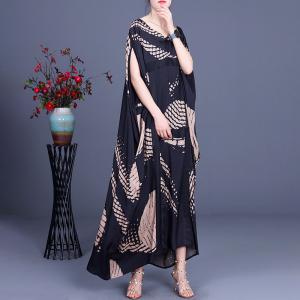 Plus Size Black Dolman Sleeve Dress Silk Patterned Cocoon Dress