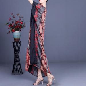 V-Neck Silk Summer Dress Short Sleeves Midi Dress for Senior Women