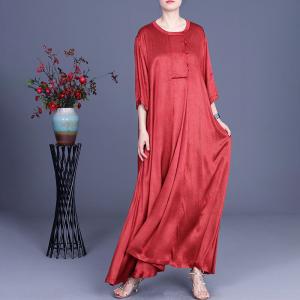 Chinese Buttons Silk Loose Cheongsam Flowing Church Outfits