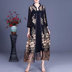 Chunky Embroidery Cardigan Elegant Sheer Outerwear