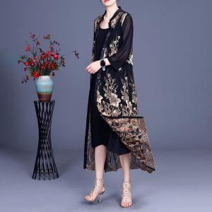 Chunky Embroidery Cardigan Elegant Sheer Outerwear