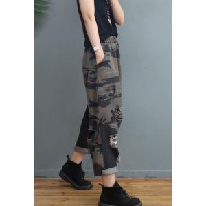 Color Blocks Ripped Jeans Womens Baggy Camo Genie Pants