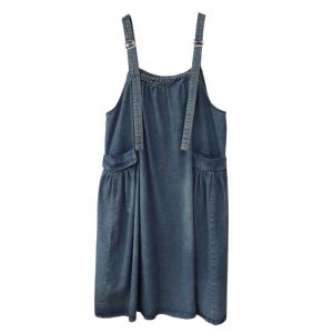 Loose-Fit Denim Flare Dress Adjustable Straps Overall Dress