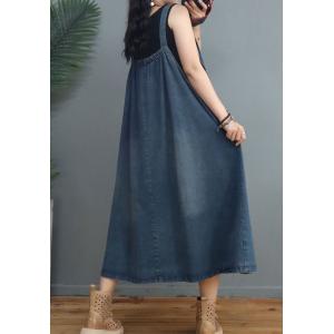 Loose-Fit Denim Flare Dress Adjustable Straps Overall Dress