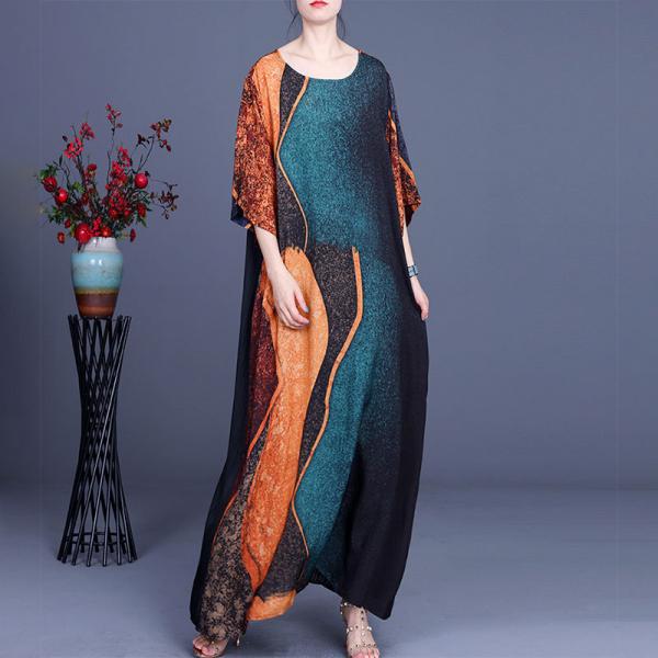 Multi-Colored Long Shift Dress Silky Comfy Elegant Dress