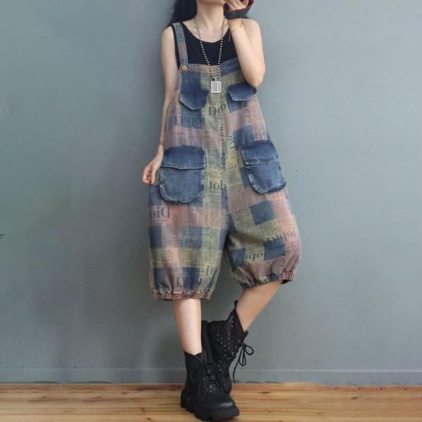 Beach Fashion Colorful Plaid Overalls Flap Pockets Gingham Shorts