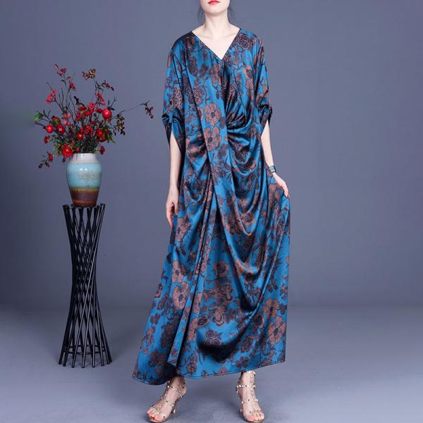 Modest Fashion Blue Maxi Dress Front Draped Church Outfits