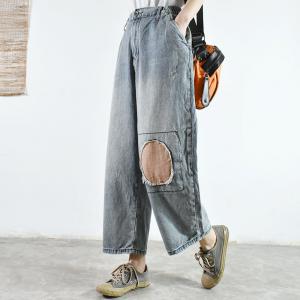 Circle Patchwork Baggy Boyfriend Jeans Womens Straight Leg Jeans