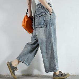 Circle Patchwork Baggy Boyfriend Jeans Womens Straight Leg Jeans