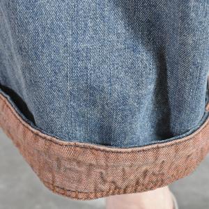 Korean Style Blue Patchwork Cuffed Jeans Baggy Stone Wash Jeans