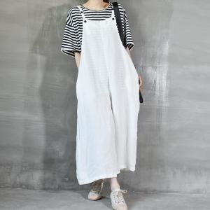 Solid Color Wide Leg Overalls Comfy Loose Linen Clothes