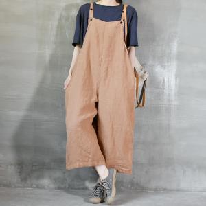 Solid Color Wide Leg Overalls Comfy Loose Linen Clothes