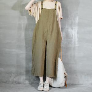 Solid Color Wide Leg Overalls Comfy Loose Linen Clothes