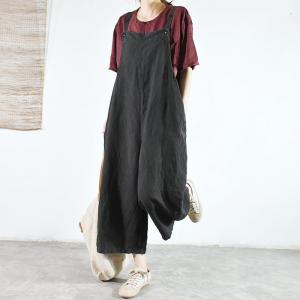 Solid Color Wide Leg Overalls Comfy Loose Linen Clothes