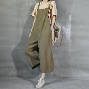 Solid Color Wide Leg Overalls Comfy Loose Linen Clothes