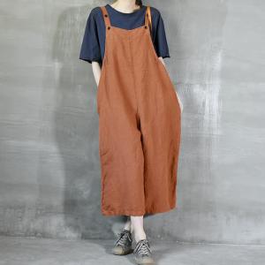 Solid Color Wide Leg Overalls Comfy Loose Linen Clothes