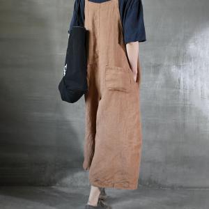 Solid Color Wide Leg Overalls Comfy Loose Linen Clothes