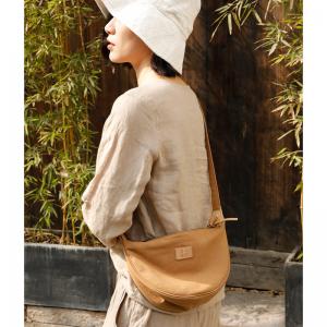 Simple Design Plain Crescent Bag Adjustable Straps Canvas Purse