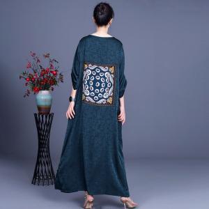 Vintage Prints Maxi Modest Apparel Chinese Buttons Loose Church Dress