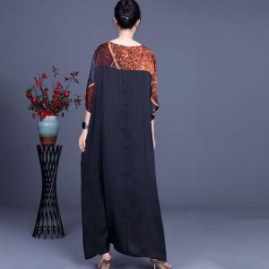 Multi-Colored Long Shift Dress Silky Comfy Elegant Dress