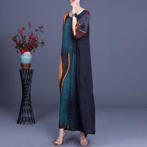 Multi-Colored Long Shift Dress Silky Comfy Elegant Dress