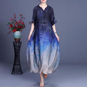 Sweetheart Neck Bicolored Dress Printed Silk Midi Dress for Senior Women