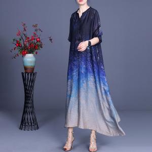 Sweetheart Neck Bicolored Dress Printed Silk Midi Dress for Senior Women