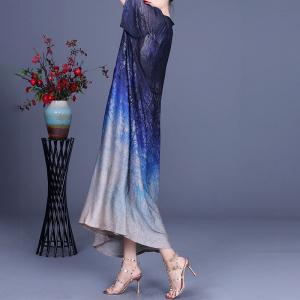 Sweetheart Neck Bicolored Dress Printed Silk Midi Dress for Senior Women